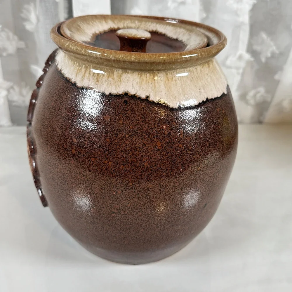 Vintage Brown Drip Glaze Cookie Jar He Who Indulges Bulges 70s‎ Kitschy